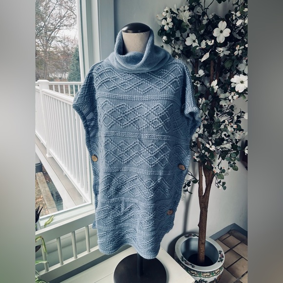 Vintage Sweaters - Vintage Powder Blue Poncho Style Sweater, One Size